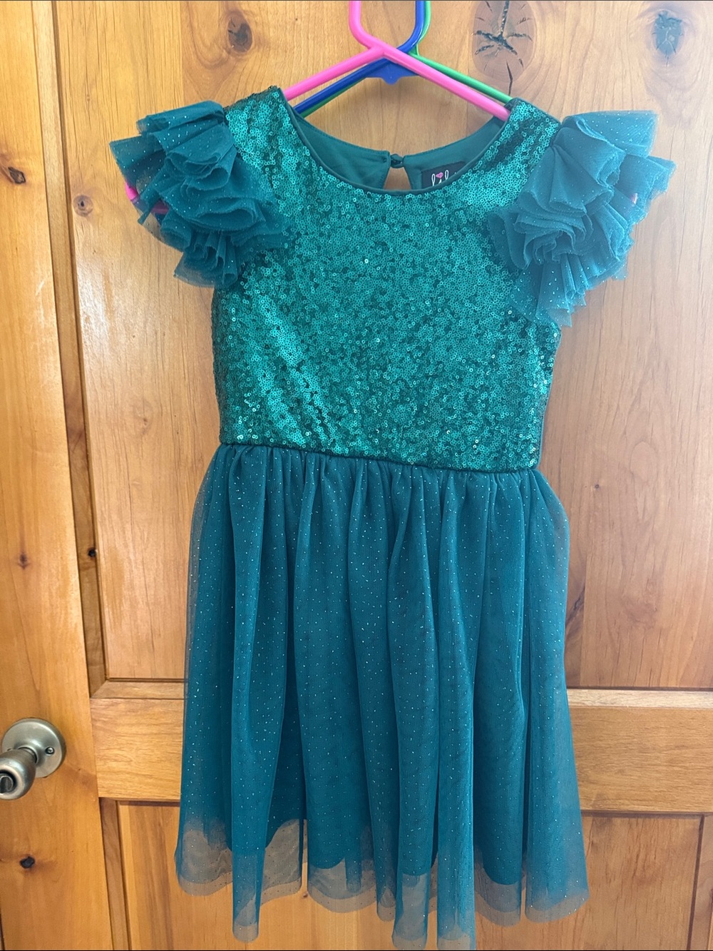 Girls M Emerald Green Sequin Tulle Party Dress